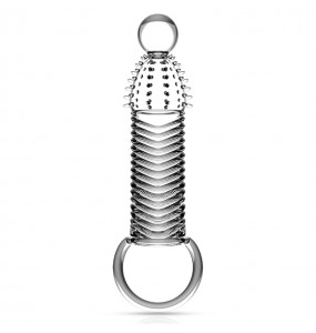 JEUSN - Crystal Penis Sleeve With Ball Strap Ribbed Type (L:13.5cm - D:3.9cm)